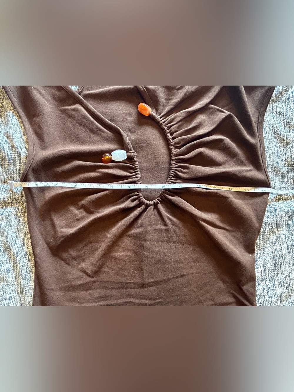 Asymmetrical Ruched Top With Stone Detail - Picture 6 of 11